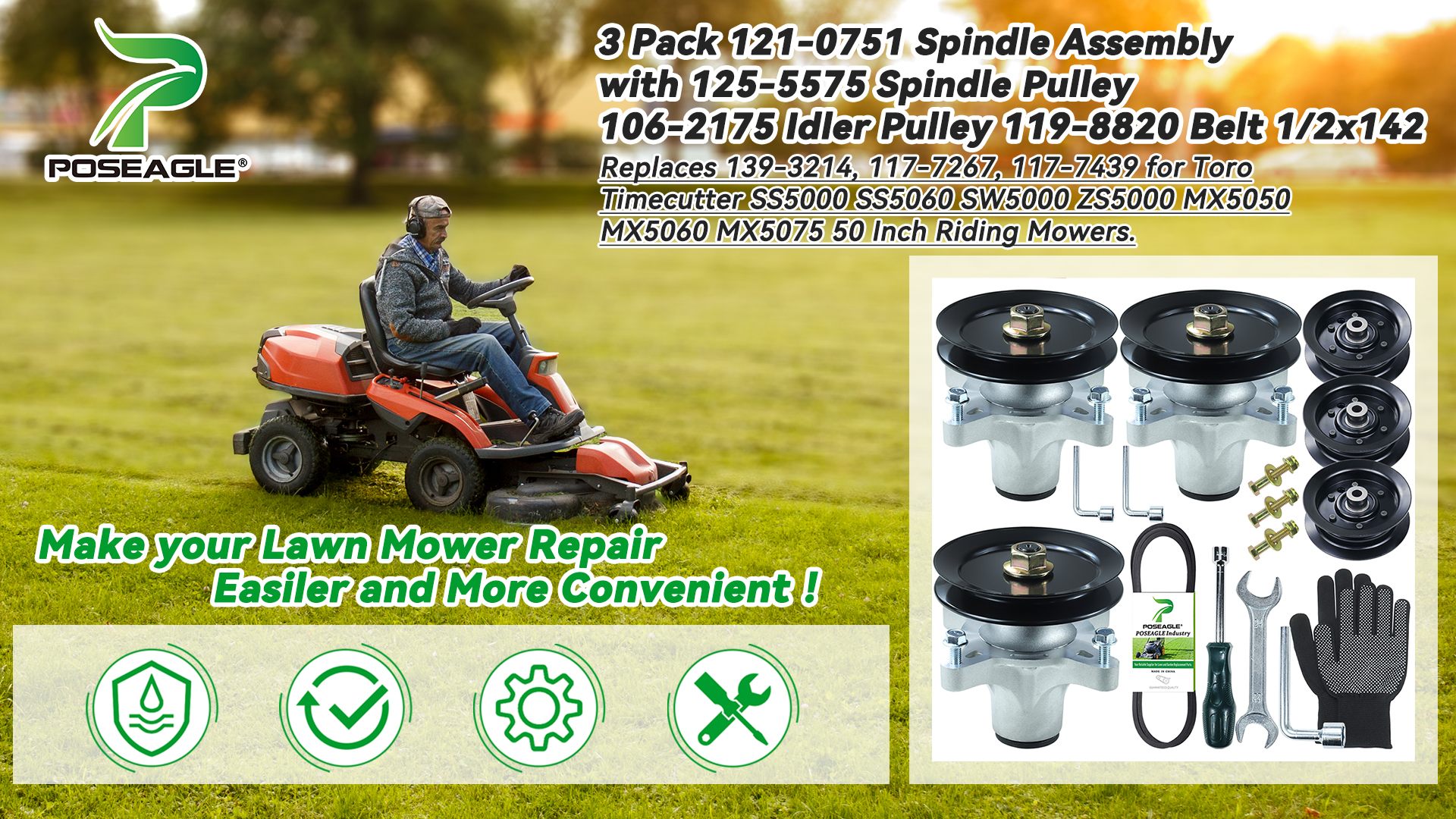 Amazon.com : POSEAGLE 3 Pack 121-0751 Spindle Assembly with 125